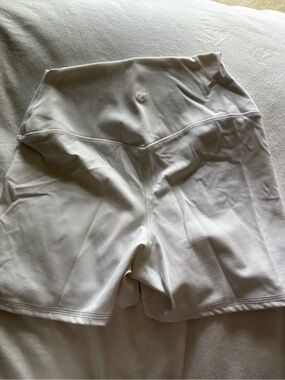 Garage White High-Waist Athletic Bike Shorts with Smiley Logo